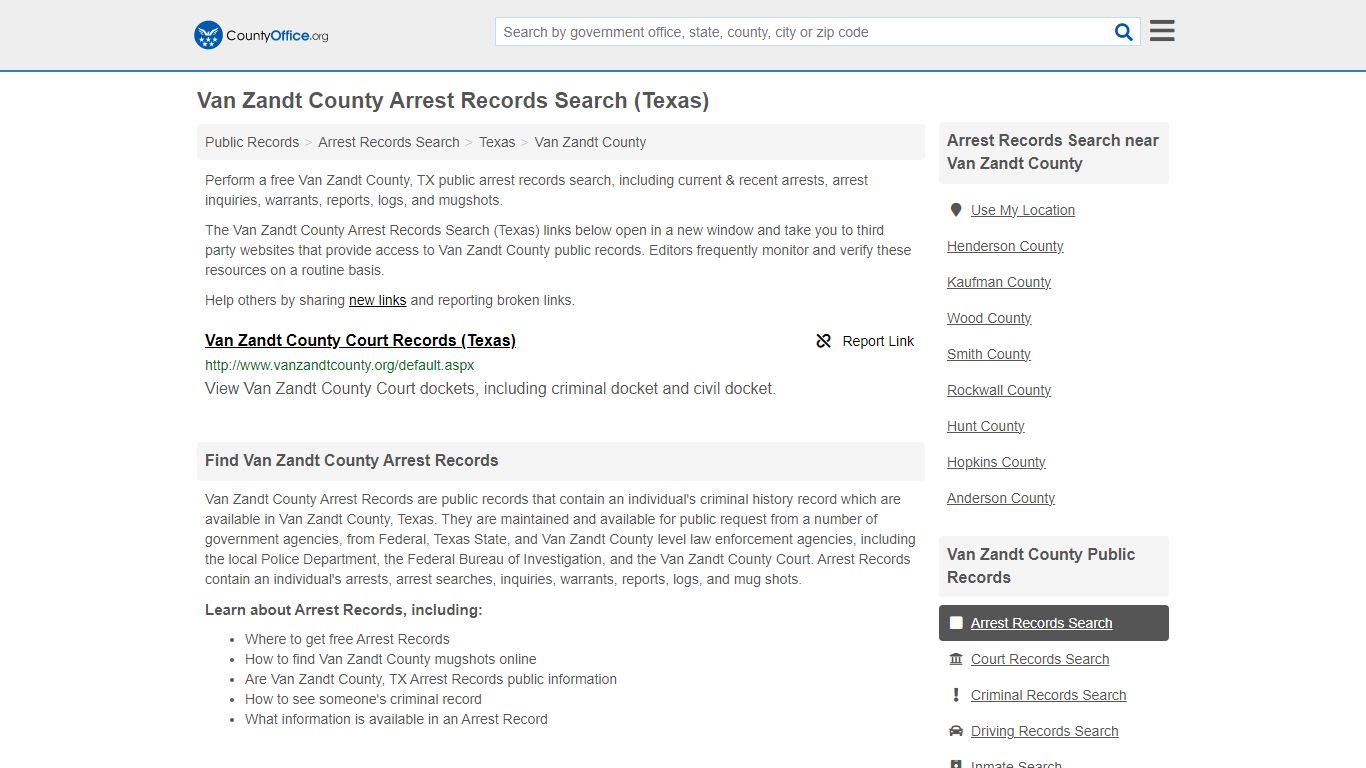 Van Zandt County Arrest Records Search (Texas) - County Office