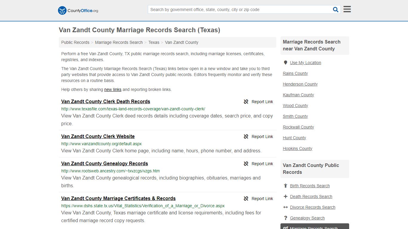 Van Zandt County Marriage Records Search (Texas) - County Office